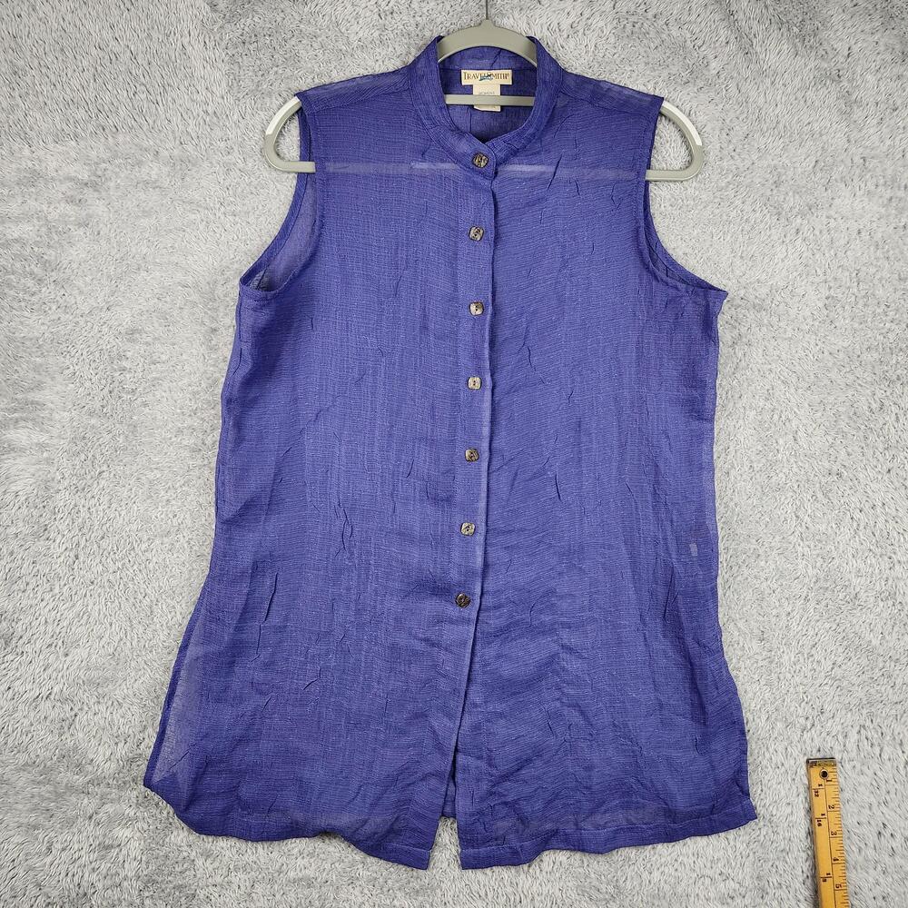 Vintage TravelSmith Blouse Womens Small Purple Sheer Tunic Top Summer Travel Y2k